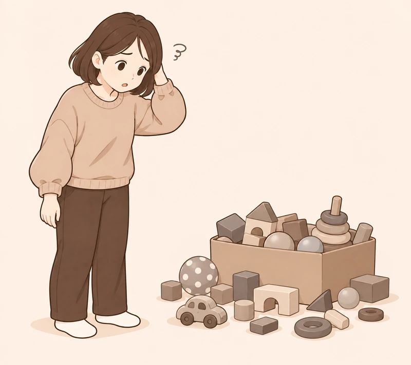 遊ばないおもちゃが積まれて困っているイメージ